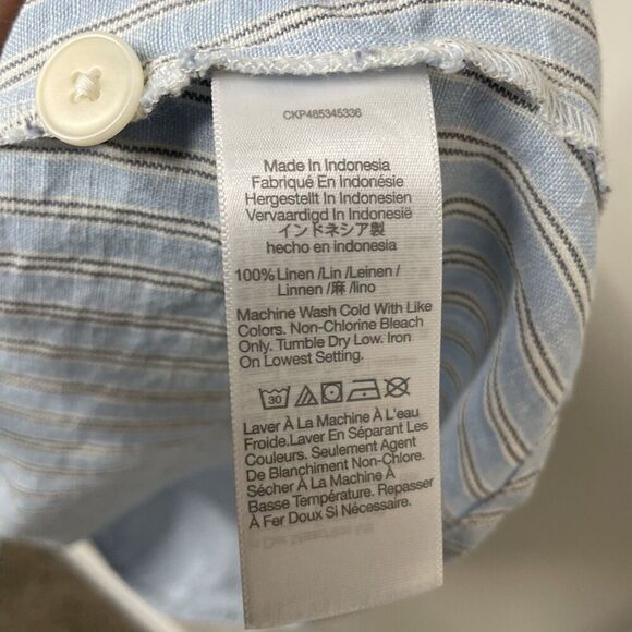 MADEWELL Linen Midi Dress Women XS Blue Stripe NEW Button Front Pockets NQ632 - Picture 15 of 16